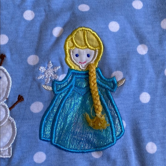 Blue with white polka dot and ruffle, Claire&Charlie Frozen smocked tunic, size6 - Picture 12 of 16